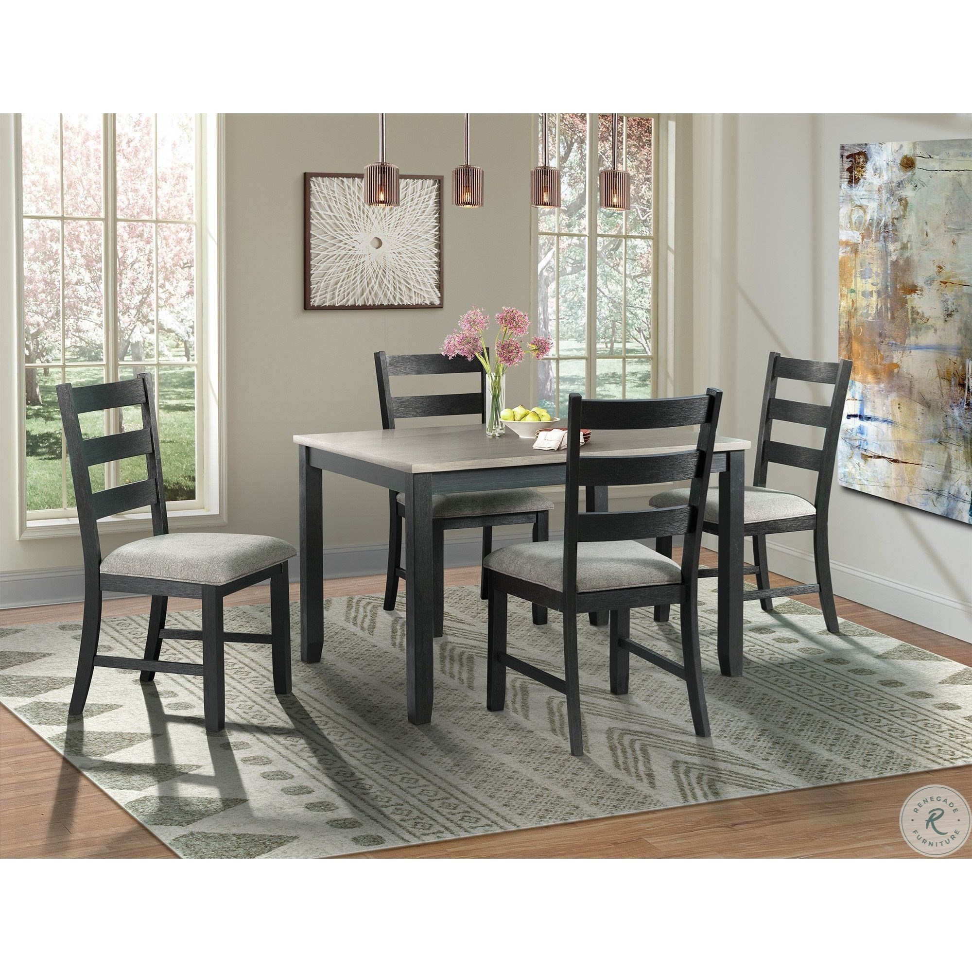 Elements Martin Rustic Dining Table and Chair Set for 4 Royal